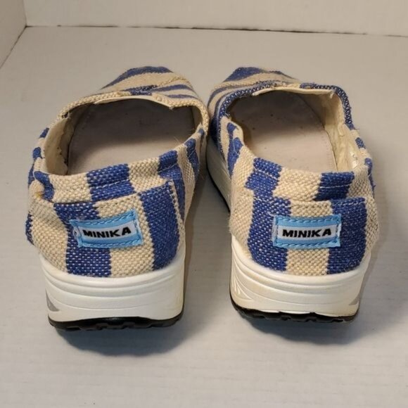 Minika Canvas Shoes Wedge Stripe Slip On Navy Cream Women's Size 10 WOMAN'S - Picture 4 of 12
